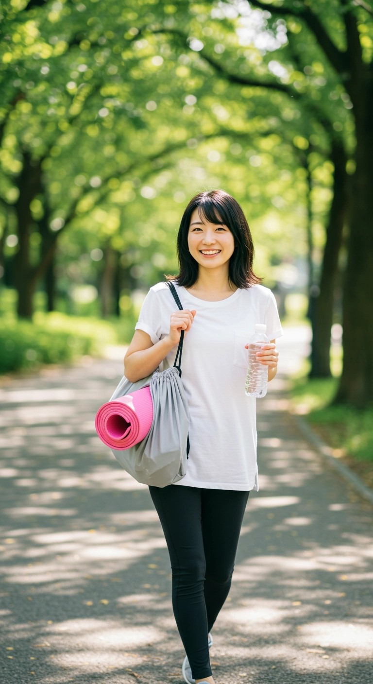 ヨガスタジオに向かう女性
